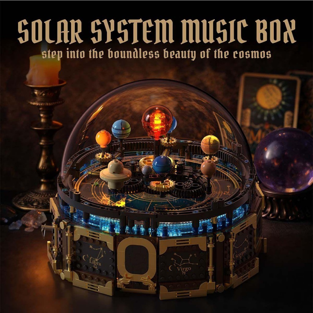 Retro Gaming Lego - Rotierende Musikbox mit Sonnensystem-Bausteinen | Leuchtende,