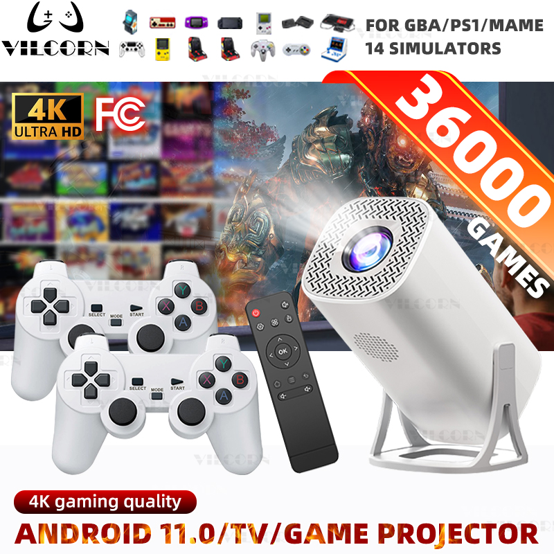 Retro Gaming And Projector - Mini-Projektor Videospielkonsole 36000 Spiele mit Android