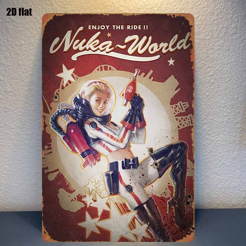 World Of Retro Gaming - 2D-Flachbild, einteiliges, Nuka-World Retro-Futuristisches Metall-Wandschild mit